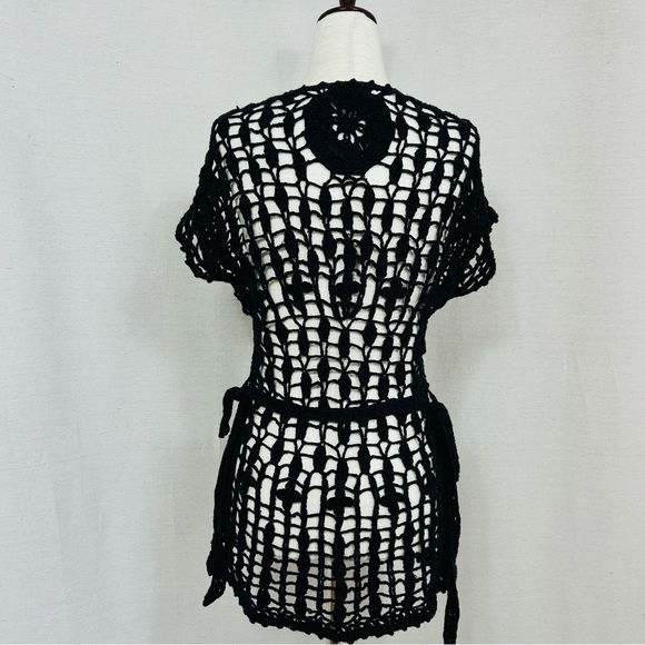Say What? Vintage Black Crochet Cardigan Size M - Picture 4 of 5